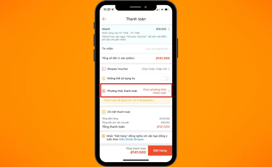 Các bước thanh toán đơn hàng bằng ví ShopeePay