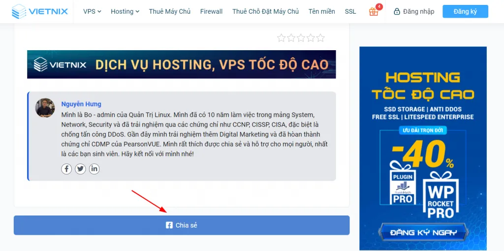 Thêm liên kết về Facebook từ website