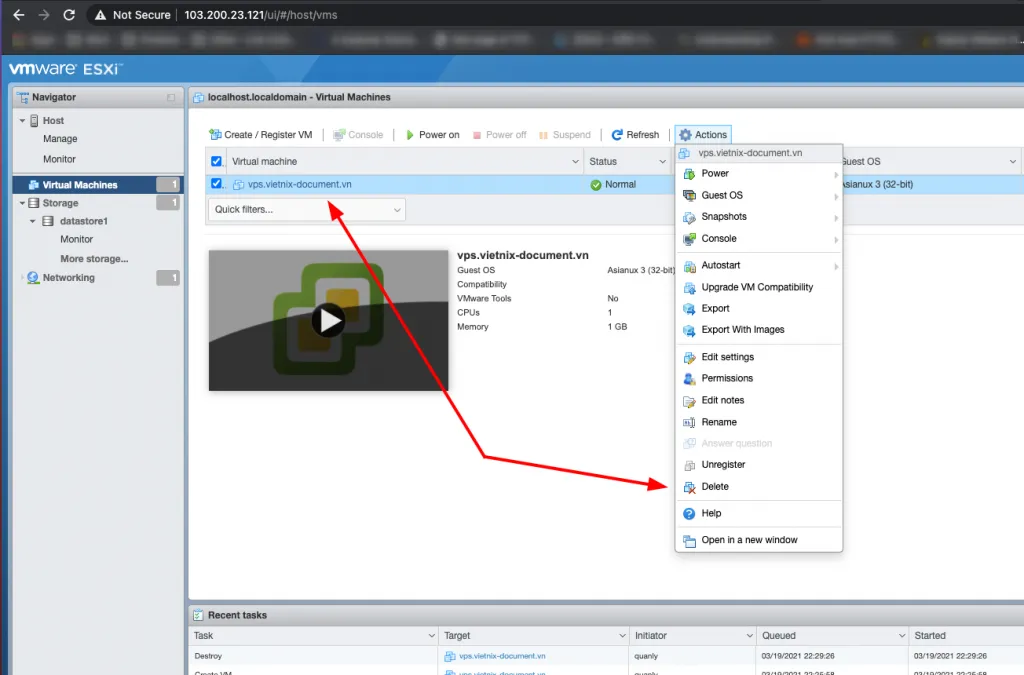 Chọn máy chủ mà bạn muốn xóa bằng cách Action => Delete” class=”wp-image-90210″ /><figcaption>Chọn máy chủ mà bạn muốn xóa bằng cách Action => Delete</figcaption></figure>
</div>
<h3 id=