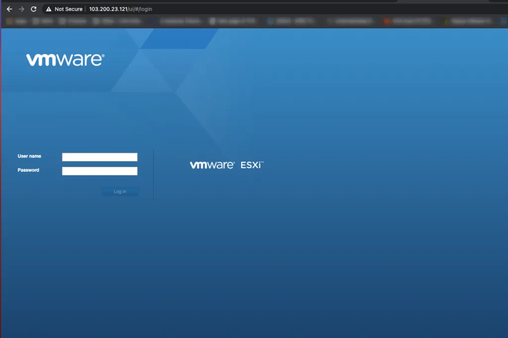 Đăng nhập vào giao diện website quản trị trên VMware