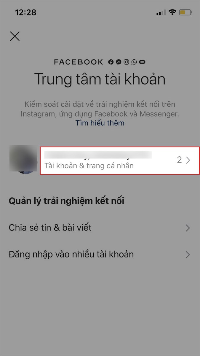 Chọn Tài khoản & trang cá nhân Cách hủy liên kết tài khoản Facebook với Instagram