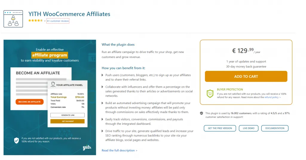 Các tính năng của YITH WooCommerce Affiliates