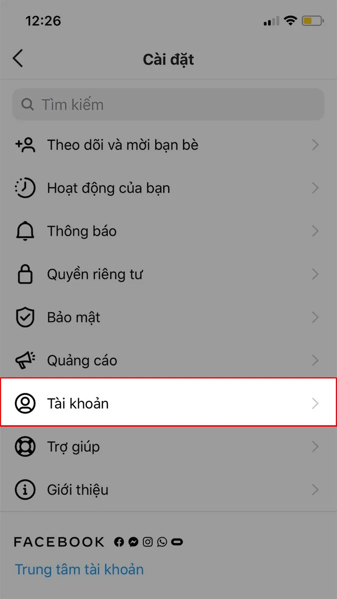Chọn Tài khoản Cách hủy liên kết tài khoản Facebook với Instagram