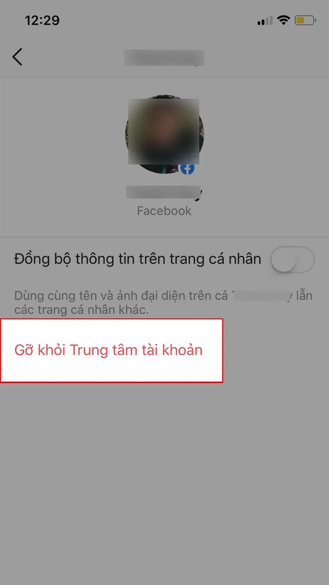 Chọn Gỡ khỏi Trung tâm tài khoản Cách hủy liên kết tài khoản Facebook với Instagram