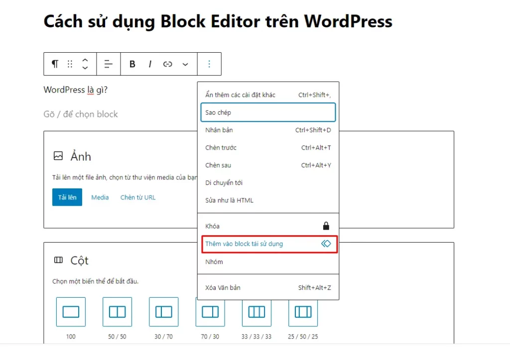Tạo khối mẫu - Block tái sử dụng