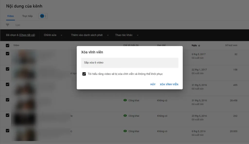 Cách xóa video Youtube trên trình duyệt web