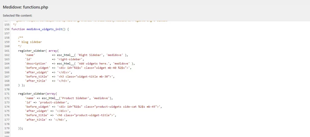 Điều chỉnh sidebar tại functions.php