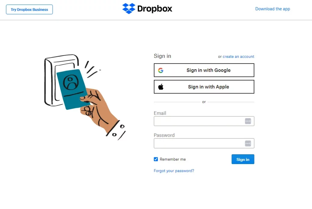 Đăng nhập tài khoản Dropbox