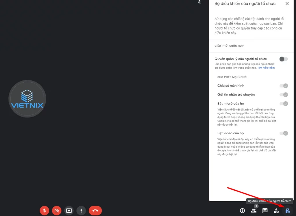 Tính năng kiểm soát cuộc họp dành cho người khởi tạo
