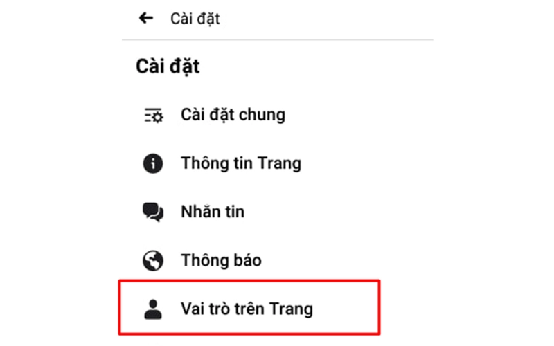 Nhấn chọn vào Vai trò trên trang để đến bước chia quyền quản trị trên page