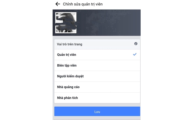 Chọn vai trò trên trang để chia cho người bạn muốn thêm quyền