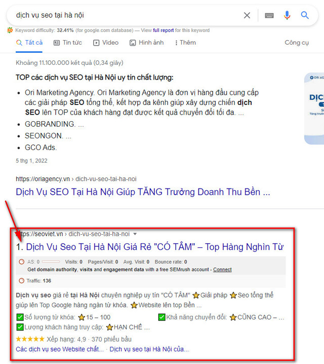 Kết quả các từ khóa về dịch vụ seo