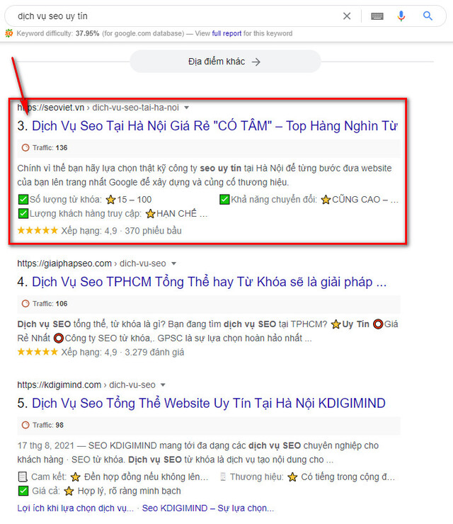 Kết quả các từ khóa về dịch vụ seo