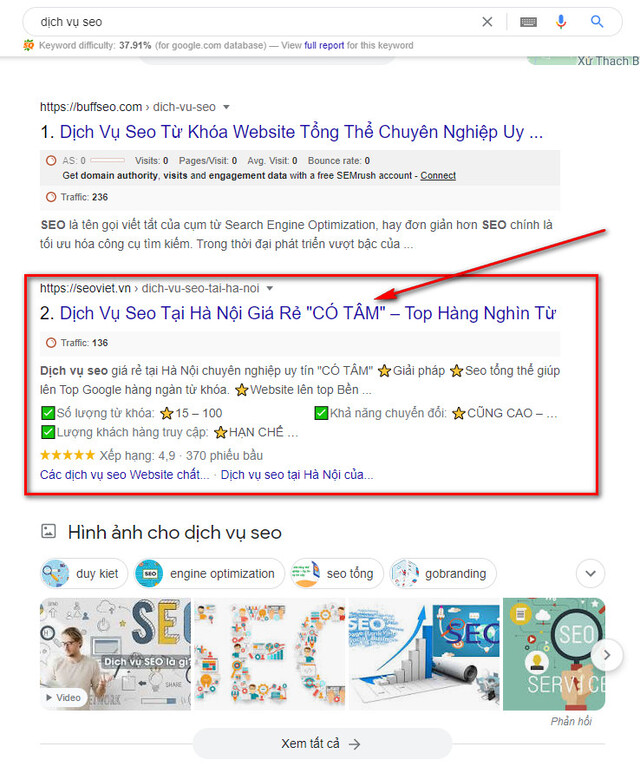 Kết quả các từ khóa về dịch vụ seo