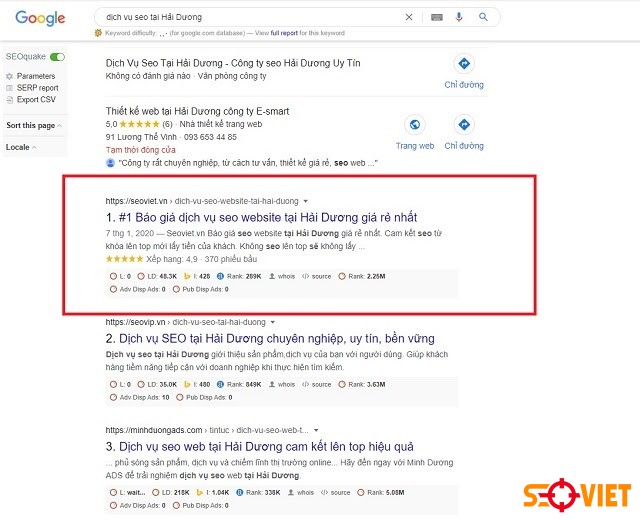 kết quả seo ở Hải Dương