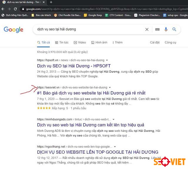 Kết quả seo tại Hải Dương